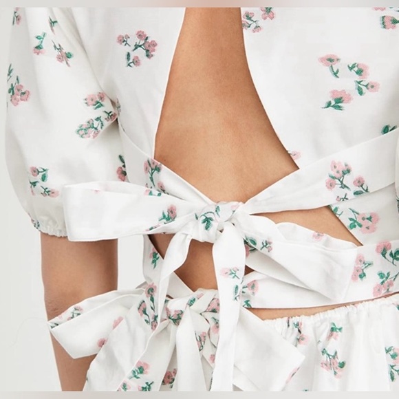 Sister Jane White Floral Embroidered Backless Baby Doll Mini Puff Sleeve Dress - Picture 17 of 17